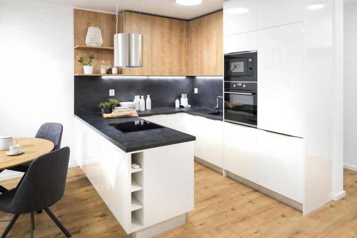 High Gloss White / Graphite / Arlington Oak | Modern style / Nitra