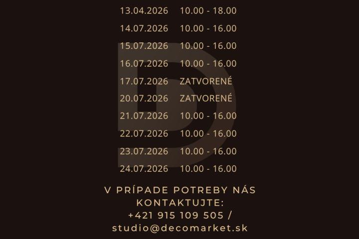 Letné otváracie hodiny interiérového štúdia DECOMARKET